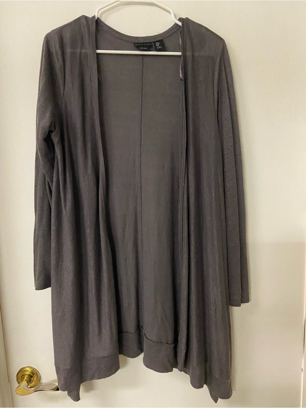 Tahari 100% linen grey cardigan long line lightweight Sz medium open front